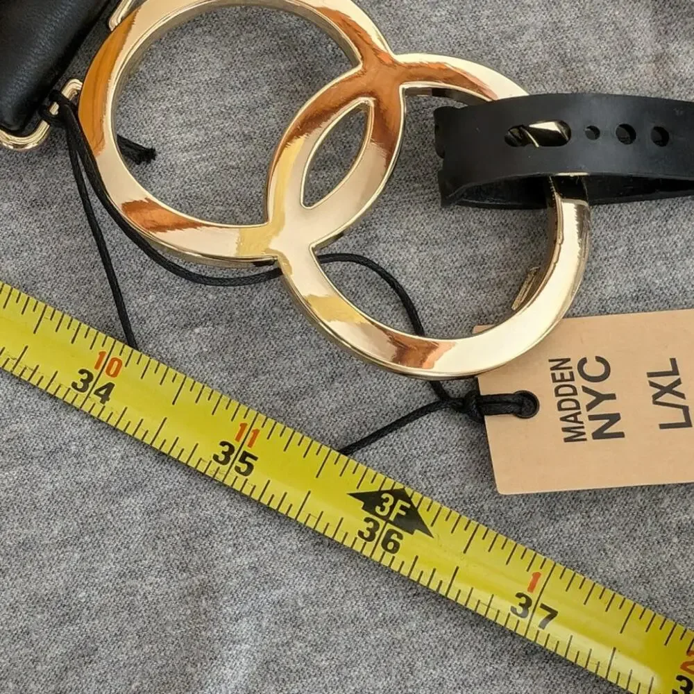 Madden NYC belt Womens Extra Large Black Stretch Gold Double Circle buckle